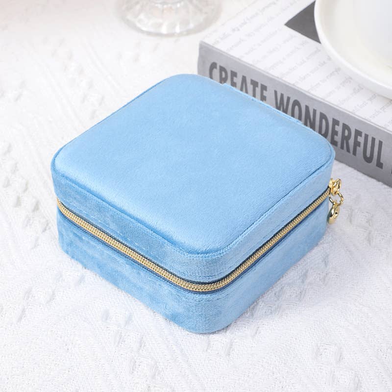 ELEGANT VELVET JEWELRY ORGANISER BOX: BLUE