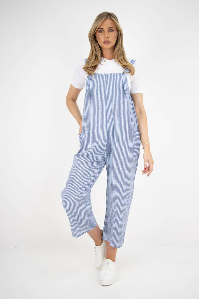 ITALIAN STRIPE PATTERN SIDE POCKETS COTTON DUNGAREES: FUCHSIA