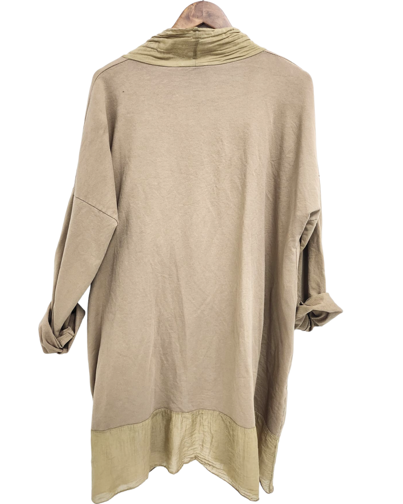 ITALIAN LAGENLOOK 2 POCKET COTTON CROSSOVER TOP: KHAKI / ONE SIZE TO FIT UK 8-18