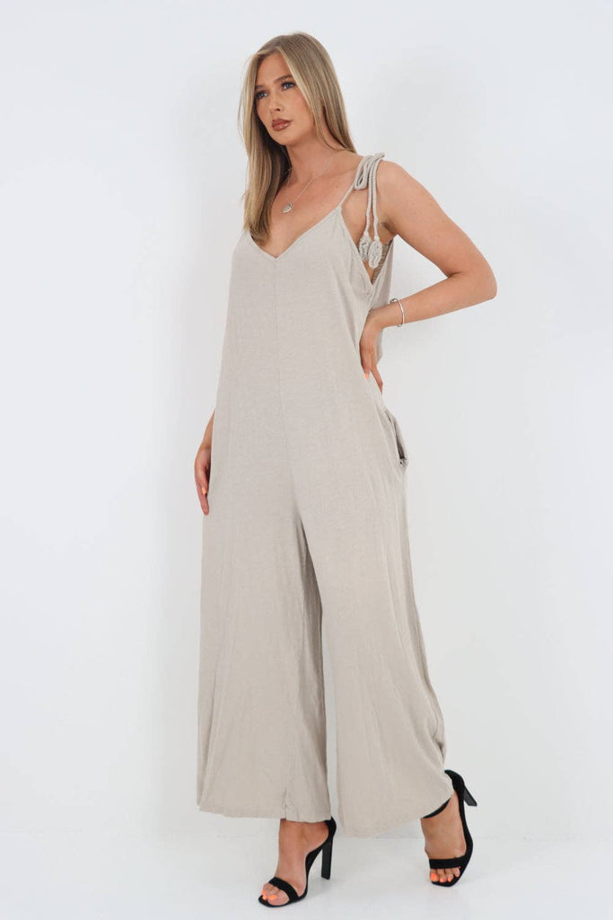 ITALIAN TIE SHOULDER STRAP JUMPSUITS: BLACK