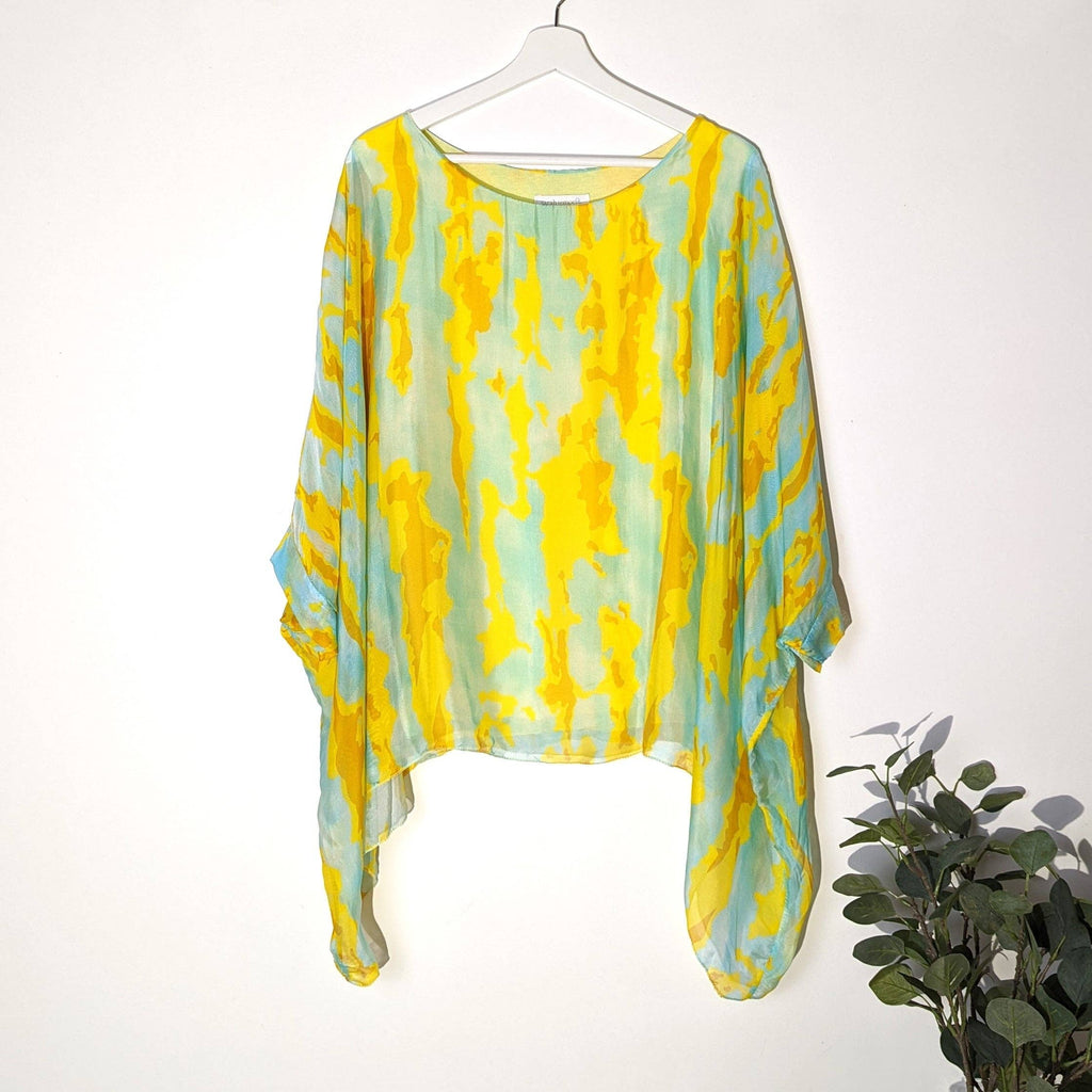 CLASSIC 100% SILK TUNIC WITH STYLISH BLOTCH TYPE DIGITAL PRINT