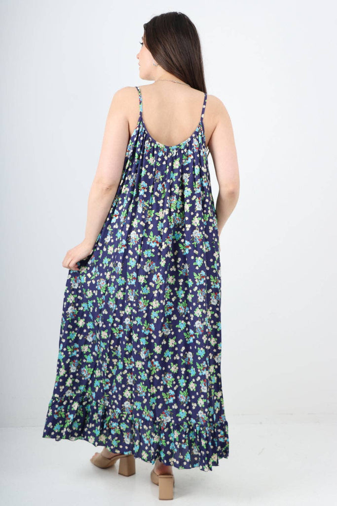 ITALIAN SMALL FLORAL PRINT  FRILL BOTTOM SLEEVELESS VEST SUN DRESS: APPLE GREEN