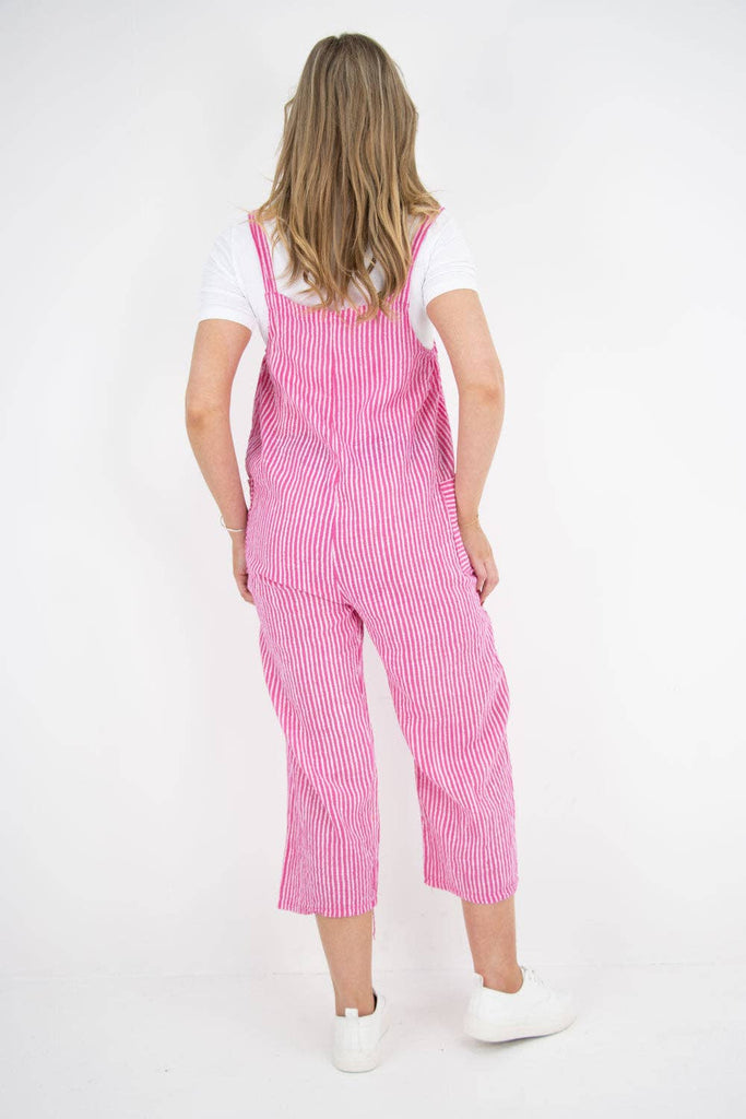 ITALIAN STRIPE PATTERN SIDE POCKETS COTTON DUNGAREES: FUCHSIA