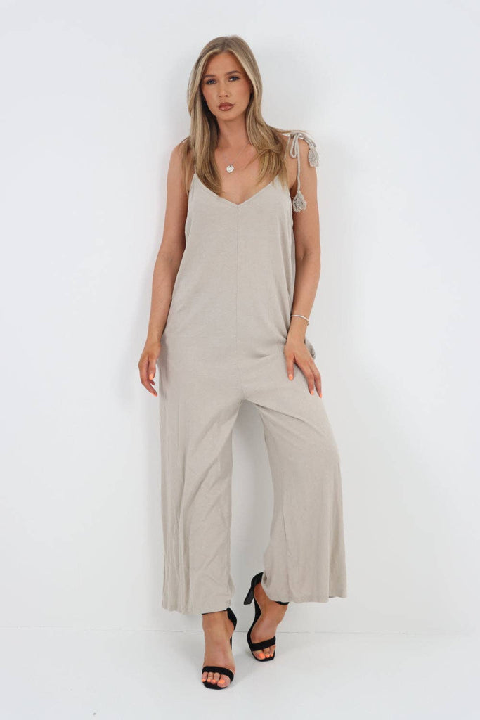 ITALIAN TIE SHOULDER STRAP JUMPSUITS: BLACK