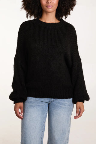 SOFT KNIT WIDE SLEEVE JUMPER - BLACK