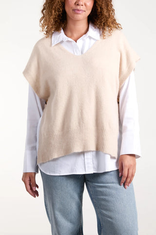 SOFT TOUCH SIDE SPLIT KNIT VEST - CREAM