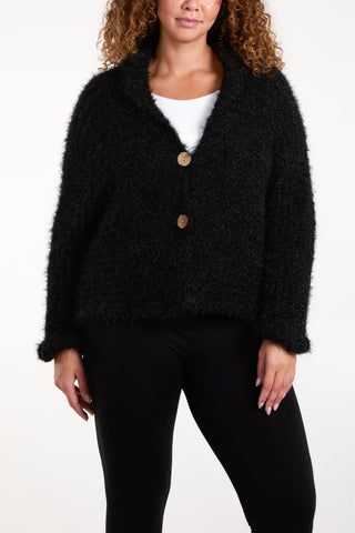 SOFT TOUCH COLLAR CARDIGAN - BLACK