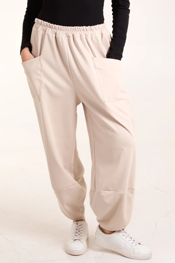 JERSEY SPLIT HEM BAGGY POCKET JOGGERS - STONE