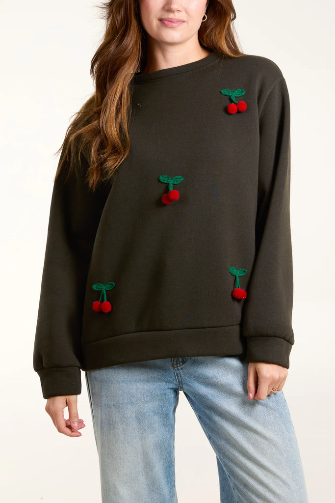 FLOCKING 3D CHERRIES SWEATSHIRT - KHAKI