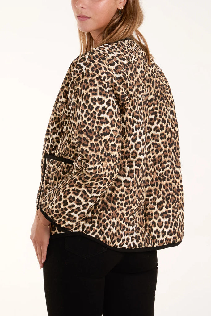 LEOPARD COLLARLESS QUILTED JACKET