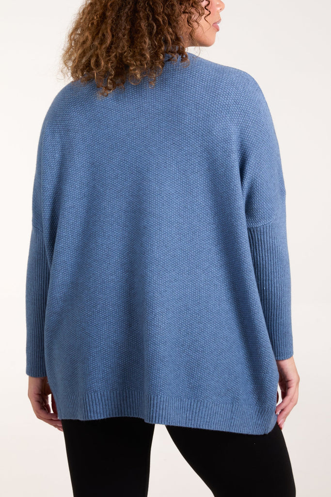 HIGH NECK BATWING TEXTURE JUMPER - BLUE