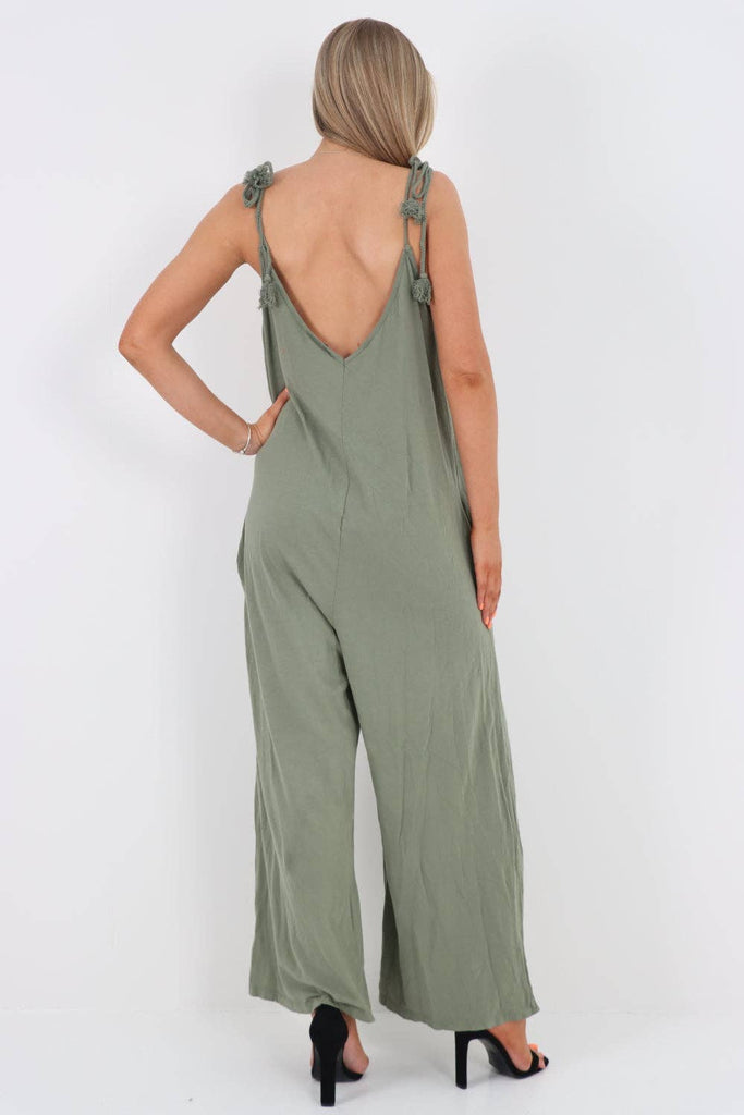 ITALIAN TIE SHOULDER STRAP JUMPSUITS: BLACK