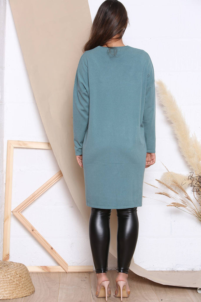 LONG SLEEVE JUMPER DRESS WITH POCKETS TEAL