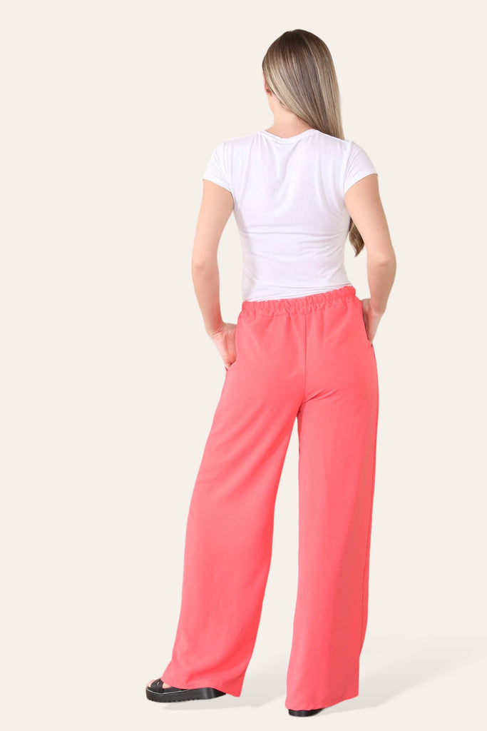 ELONGATED PALAZZO WIDE STRAIGHT LEG TROUSERS : CORAL