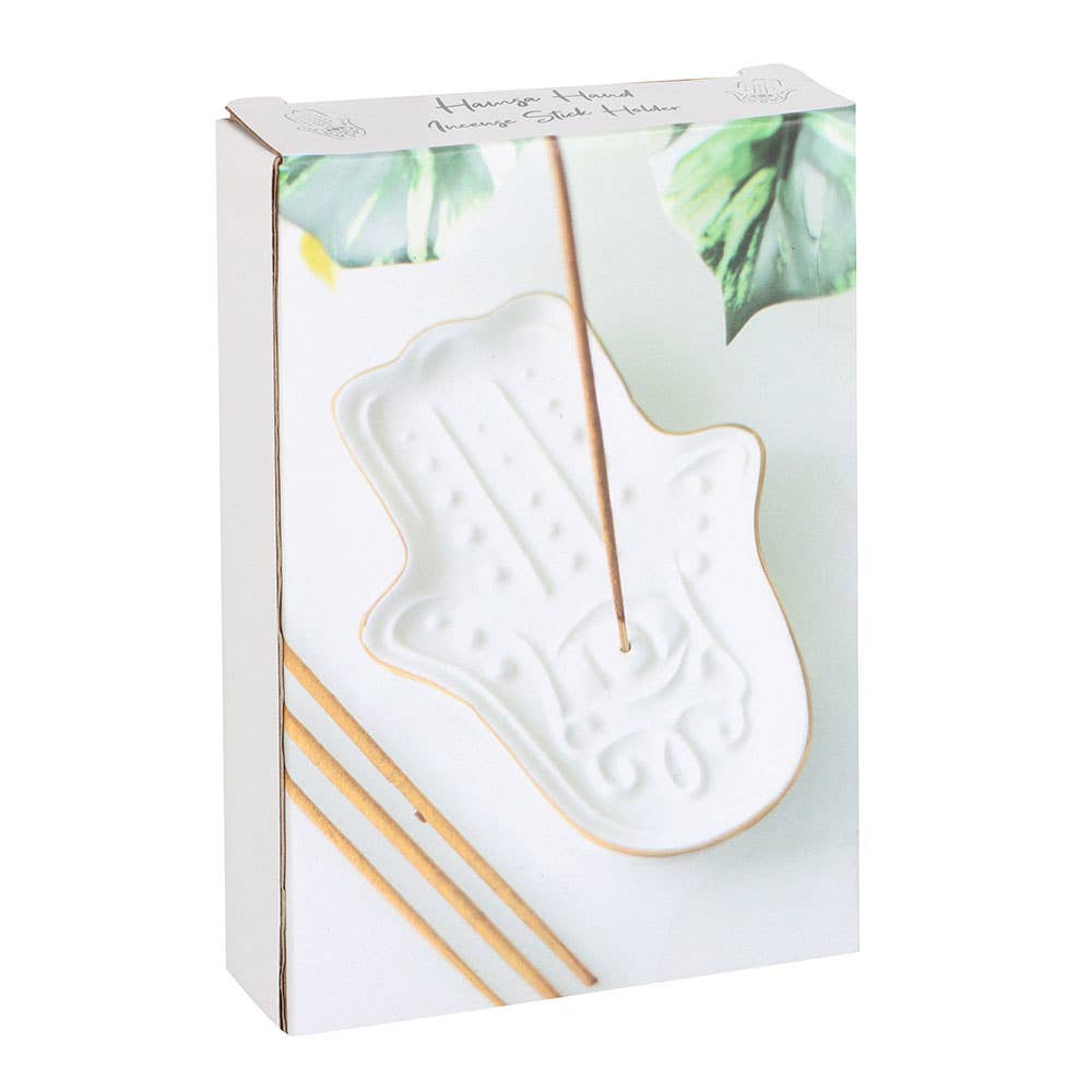 WHITE HAMSA HAND INCENSE STICK HOLDER