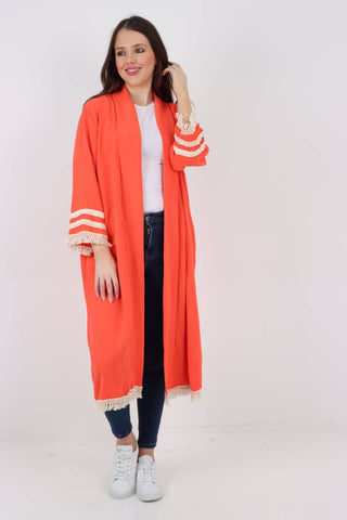 ITALAIN TASSEL OPEN FRONT LONGSLEEVE CARDIGAN: ORANGE