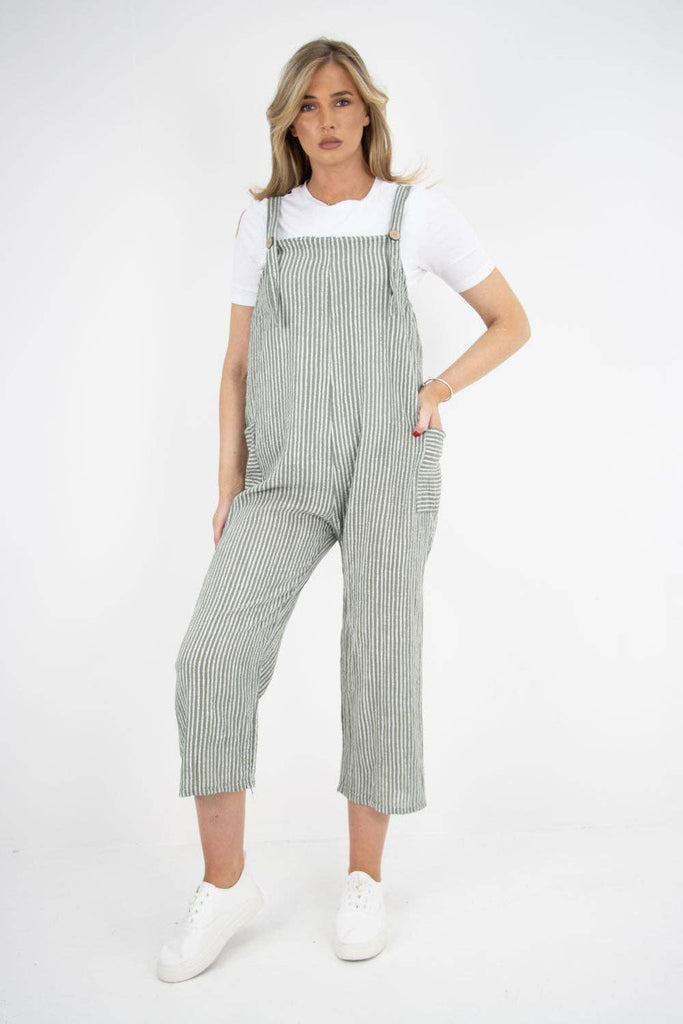 ITALIAN STRIPE PATTERN SIDE POCKETS COTTON DUNGAREES: FUCHSIA