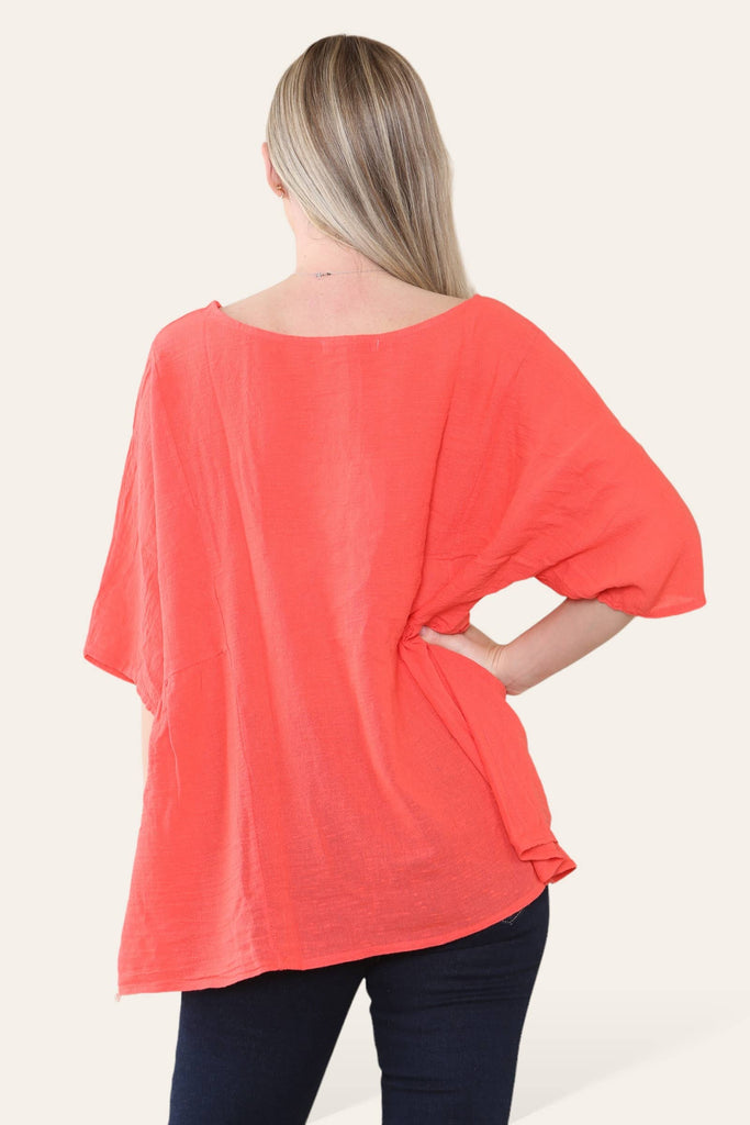 PURE COTTON PLAIN BASIC TOP WITH RUCHED SIDES: PINK