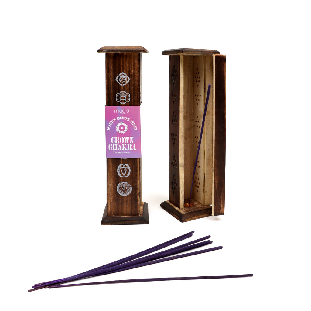 WOODEN TOWER WITH 10 INCENSE STICKS, PACK OF SEVEN TOWERS