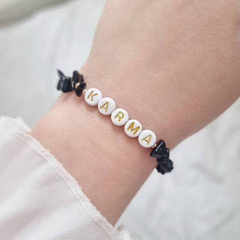 BLACK TOURMALINE CRYSTAL FRIENDSHIP BRACELET - KARMA -  PROTECTION, CALM, CONFIDENCE