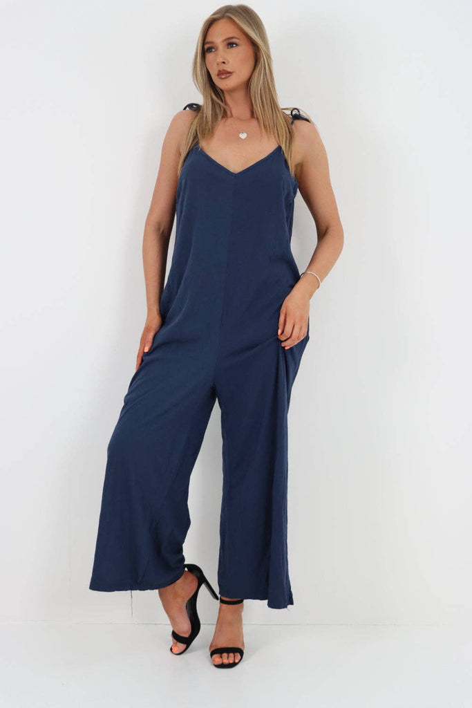 ITALIAN TIE SHOULDER STRAP JUMPSUITS: BLACK