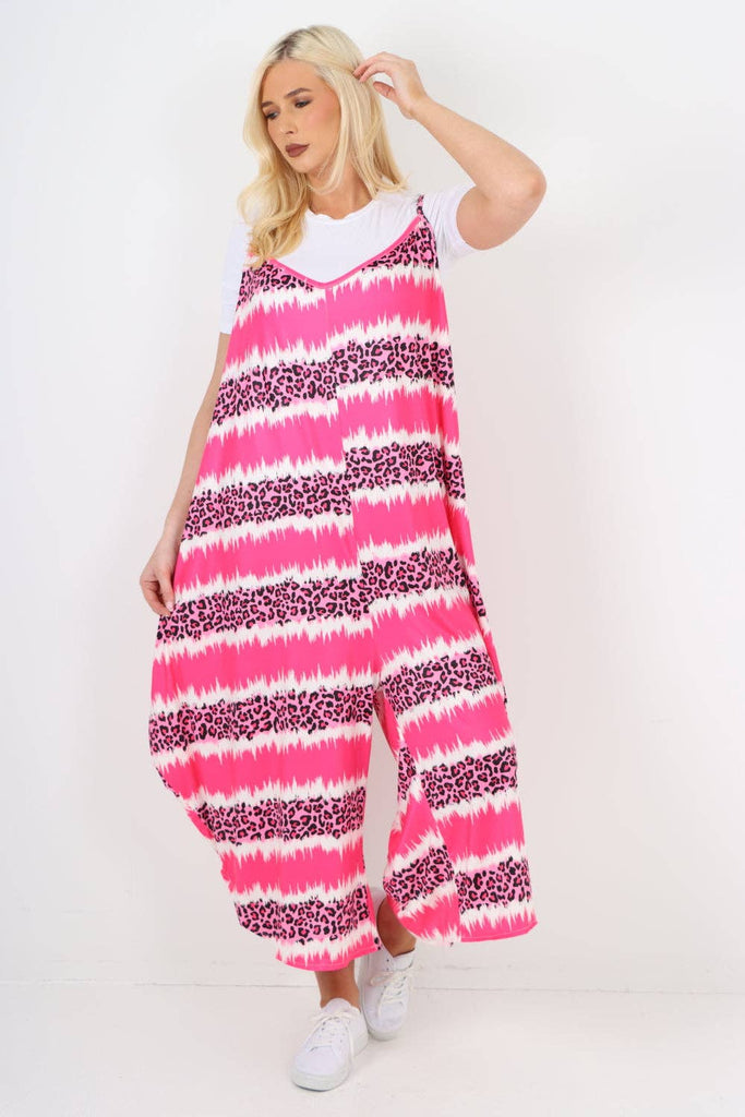 ITALIAN TIE DYE ANIMAL PRINT V NECK JUMPSUIT: LIGHT PINK