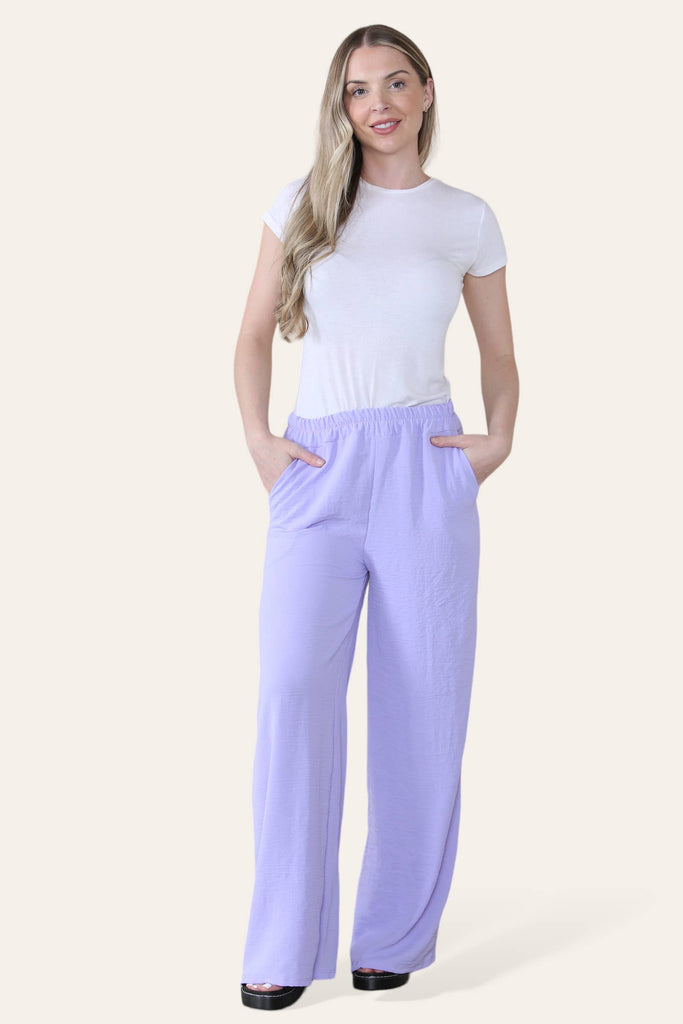 ELONGATED PALAZZO WIDE STRAIGHT LEG TROUSERS : LILAC