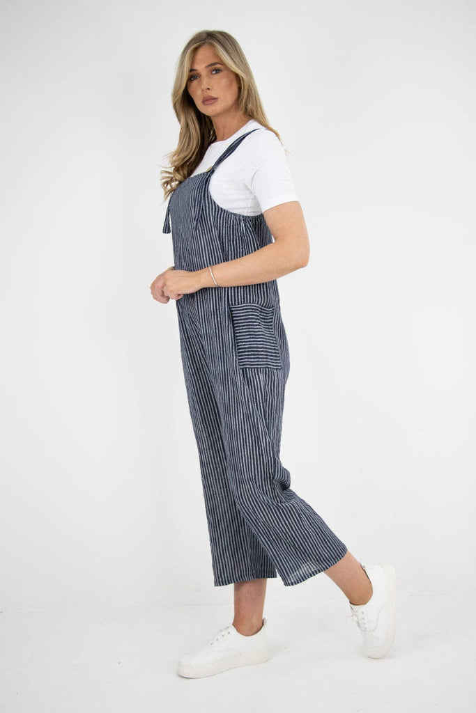 ITALIAN STRIPE PATTERN SIDE POCKETS COTTON DUNGAREES: FUCHSIA