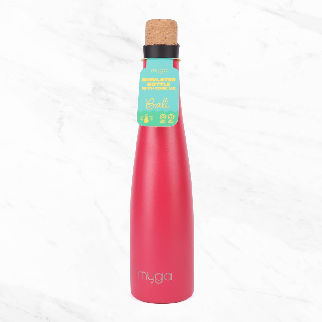 BALI INSULATED WATER BOTTLE WITH CORK LID: PINK