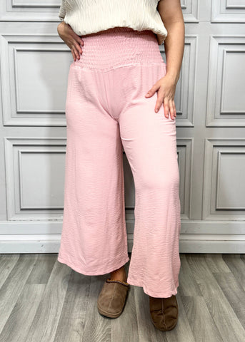 HIGH WAISTED PALAZZO TROUSERS PANTS: BABY PINK