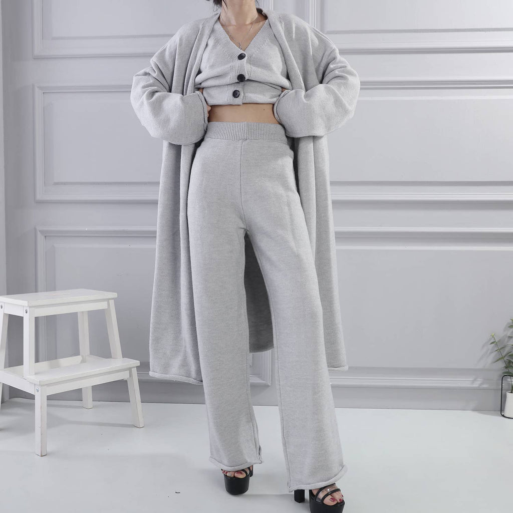 THREE PIECES CASHMERE MIX MATCHING SET: GRAY