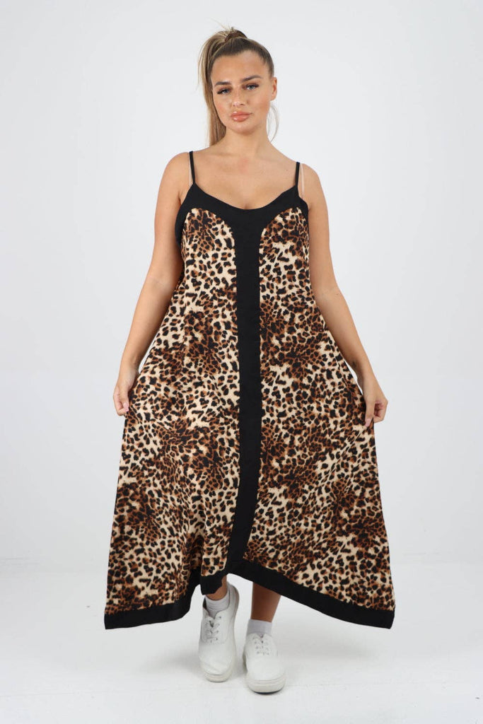 ITALIAN LEOPARD CAMI HANKY HEM MAXI DRESS: LEOPARD