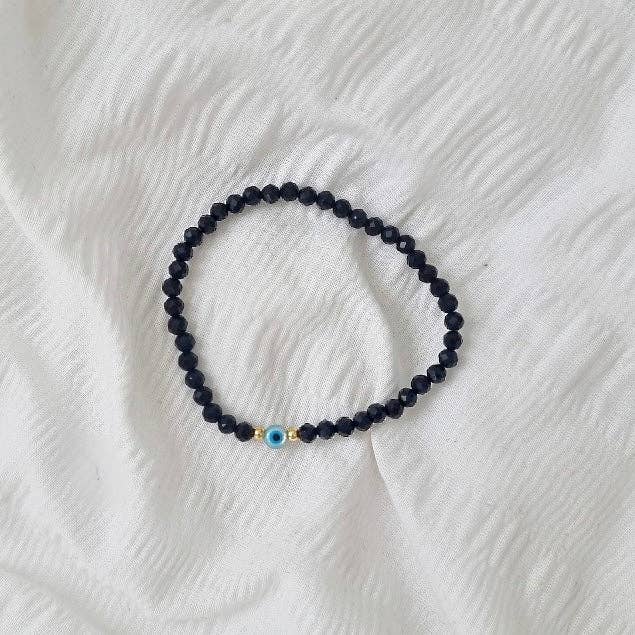 EVIL EYE BLACK TOURMALINE TINY BRACELET