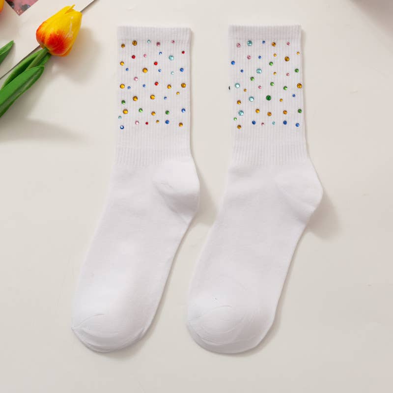 CRYSTALS EMBELLISHED SOCKS: WHITE