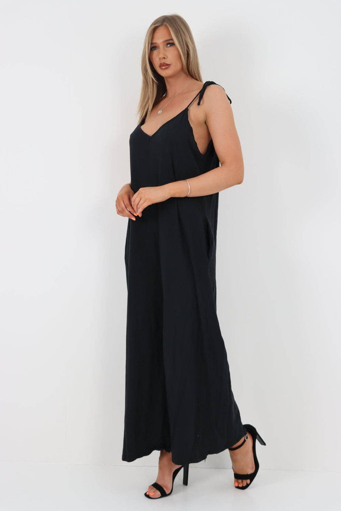 ITALIAN TIE SHOULDER STRAP JUMPSUITS: BLACK