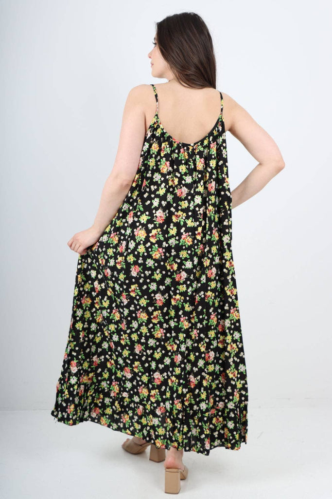 ITALIAN SMALL FLORAL PRINT  FRILL BOTTOM SLEEVELESS VEST SUN DRESS: APPLE GREEN