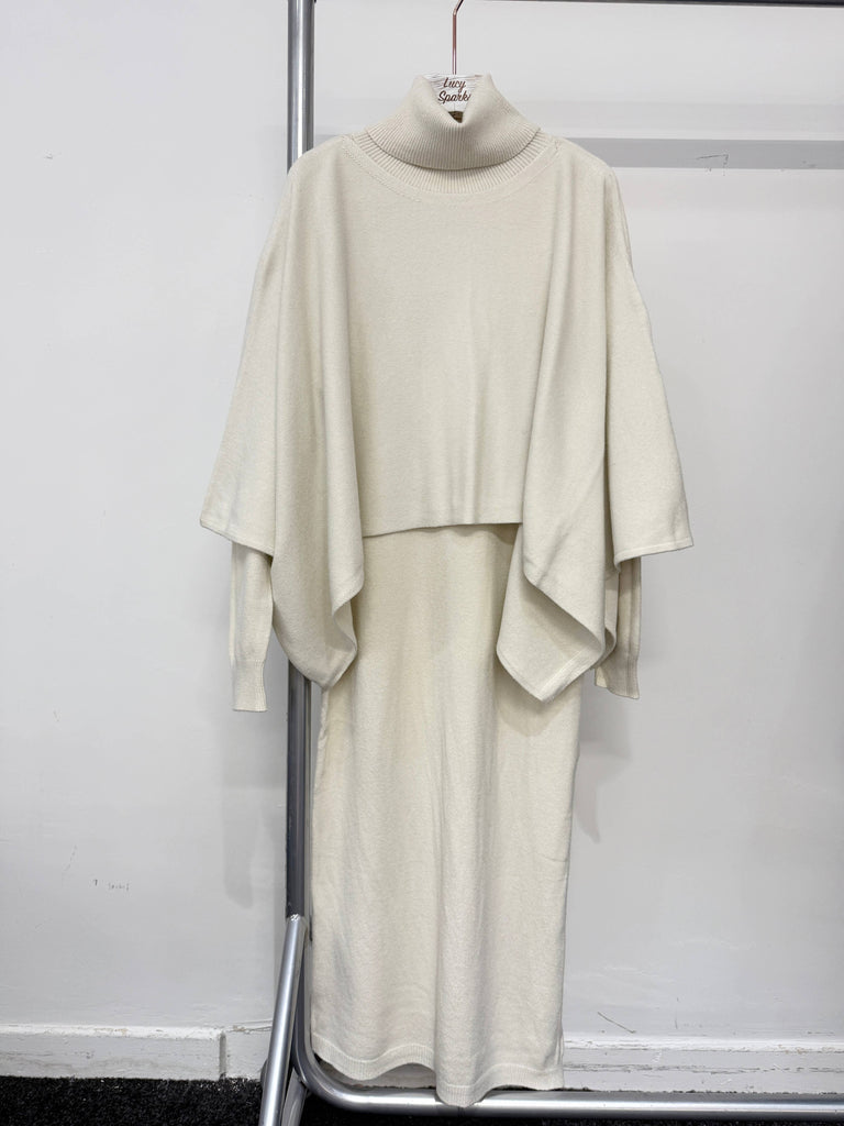 PREMIUM DESIGN - SOFT LUXURY KNIT 2 PIECE DRESS ANGORA YARN: BEIGE