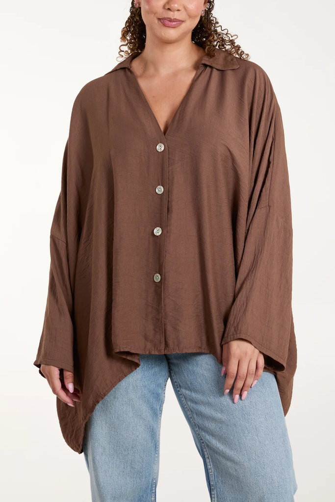 ASYMMETRIC HEM FLOATY BLOUSE - BROWN