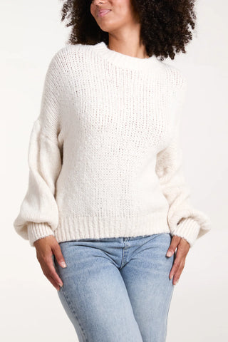 SOFT KNIT WIDE SLEEVE JUMPER - CREAM