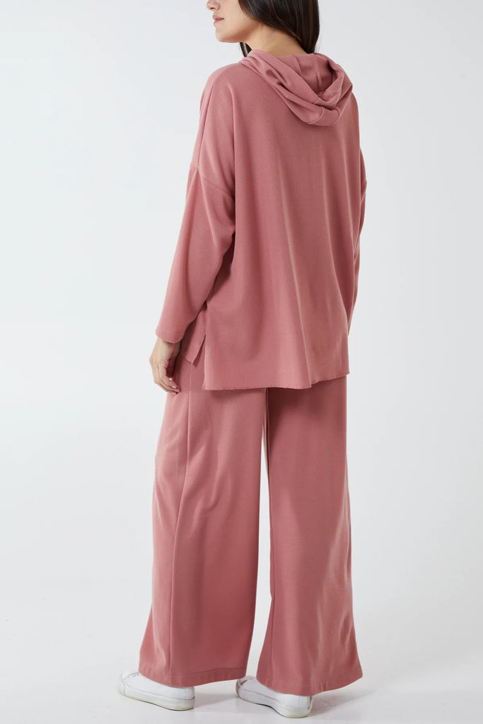 PINK RELAXED FIT HOODIE WIDE LEG TROUSER LOUNGEWEAR SET