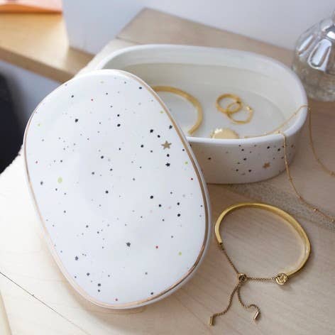 CERAMIC MOON AND DOTS TRINKET BOX