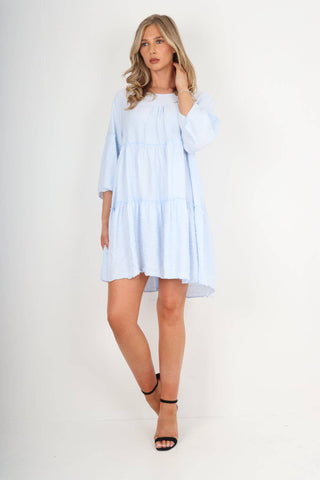 ITALIAN LAGENLOOK TIERED SMOCK DRESS: SKY BLUE