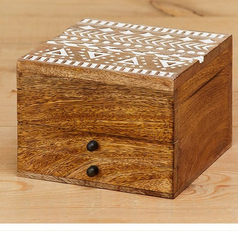 AZTEC DESIGN CARVED JEWELLERY BOX