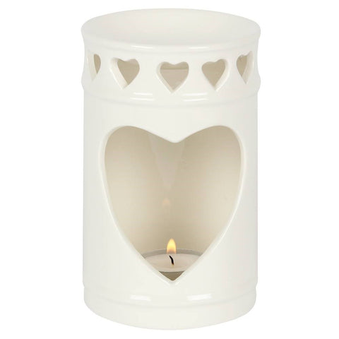 WHITE CUTOUT HEART OIL BURNER 14CM