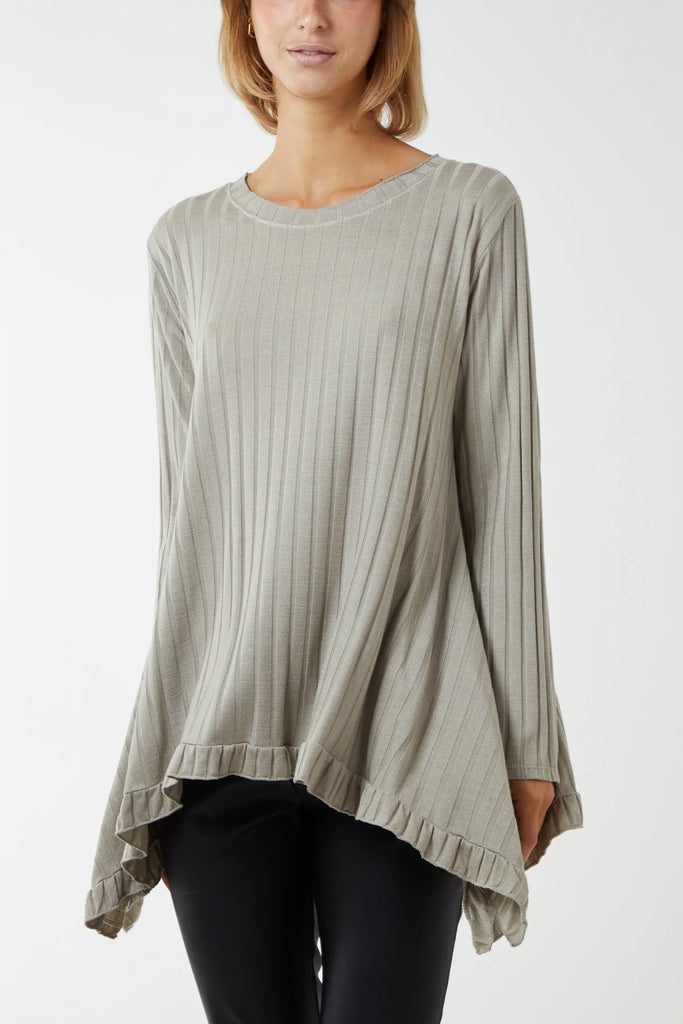 STONE OVERSIZED FISHERMEN'S RIBBED DIP HEM JUMPER