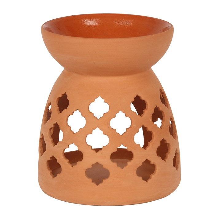 QUATREFOIL CUT OUT TERRACOTTA EFFECT OIL BURNER