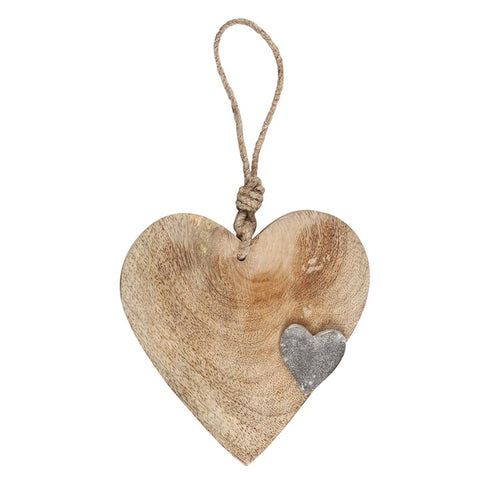 MANGO WOOD HEART HANGING DECORATION